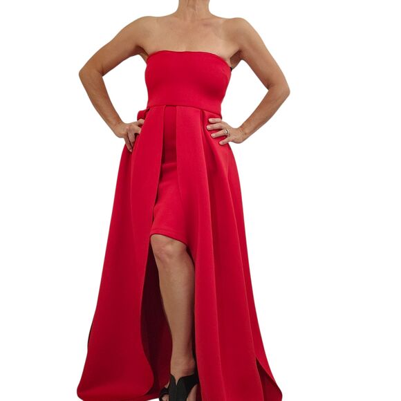 AKIRA Formal Red Statement Bodycon Rose Petal FORMAL Dress SMALL MEDIUM Prom - Picture 2 of 14